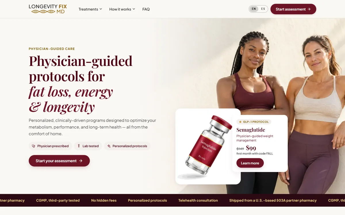 LongevityFix MD telehealth homepage